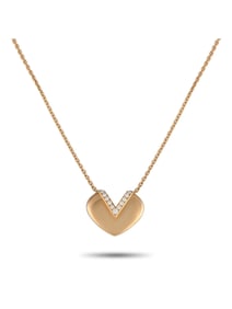 Louis Vuitton 18K Gold 0.14ct Diamond V Heart Necklace