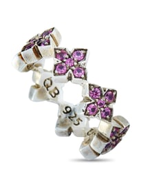 King Baby Silver and Pink Cubic Zirconia MB Cross Ring