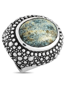 King Baby Silver and Spotted Turquoise Beaded Texture Ring