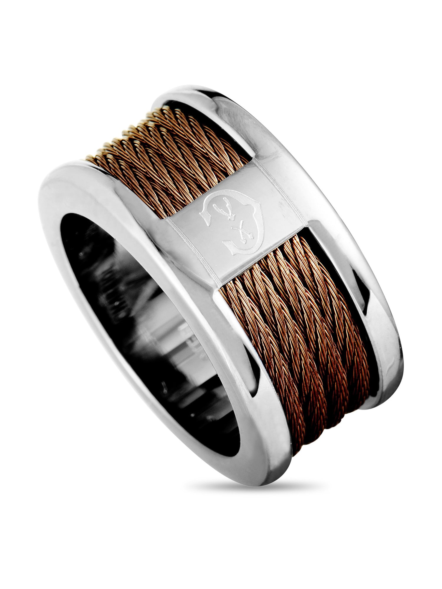 CHARRIOL FOREVER STAINLESS STEEL BRONZE PVD CABLE BAND RING: Offbeat elegance meets fashionable appeal in this extraordinarily envisioned Forever ring that is designed by Charriol in an incredibly unconventional manner. The ring is crafted from stainless steel,
