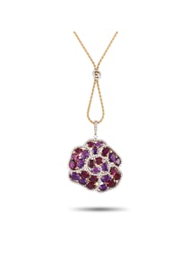 CASATO 18K GOLD DIAMOND AMETHYST RHODOLITE PENDANT NECKLACE