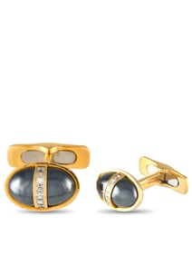 Bvlgari 18K Gold 0.30ct Diamond and Hematite Cufflinks