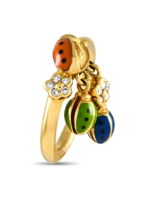Aaron Basha 18K Gold Diamond and Enamel Ladybug Drop Ring