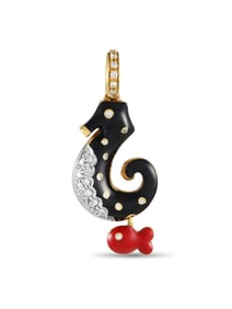 AARON BASHA 18K GOLD DIAMOND ENAMEL SEAHORSE CHARM