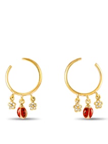 AARON BASHA 18K GOLD ENAMEL LADYBUG DIAMOND EARRINGS