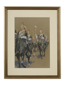 BRITISH HORSE GUARD PASTEL PAINTING SIGNED CHAPMAN