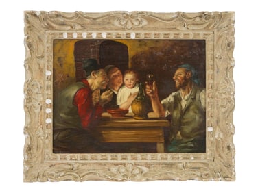 ANTIQUE DUTCH SCHOOL GENRE SCENE OIL PAINTING