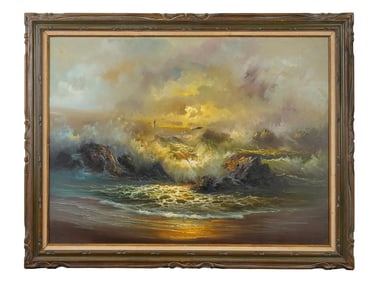 MID CENT SEASCAPE OIL PAINTING SIGNED BAUER