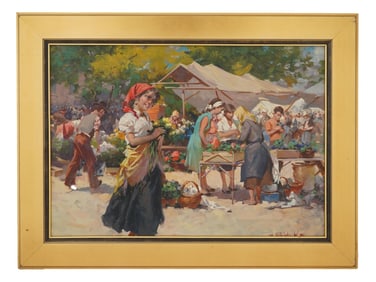 HUNGARIAN SCENE OIL PAINTING BY WITMAN VIZKELETI