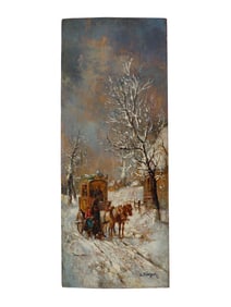 GERMAN WINTER LANDSCAPE OIL PAINTING BY L BURGER