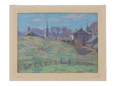 GIACOMO CIMIOTTI AMERICAN LANDSCAPE PAINTING VILLAGE