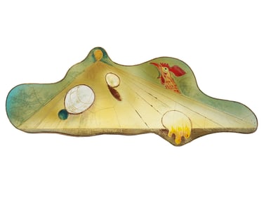 MODERN MIXED MEDIA ARTWORK ON FIGURAL WOODEN BOARD