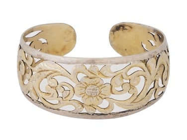 SOVIET SILVER OPENWORK FLORAL DESIGN CUFF BRACELET
