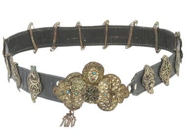 RUSSIAN MIDDLE EAST STYLE LEATHER BELT W FILIGREE