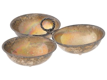 STERLING SILVER CANDY BOWL WITH THREE BOWLS