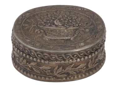 ANTIQUE 800 SILVER EMBOSSED PILL BOX