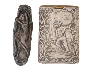 SILVER PLAQUE AND MATCH HOLDER WITH EMBOSSED IMAGES