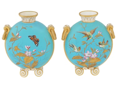 ANTIQUE ENGLISH CROWN DERBY PORCELAIN MOONFLASK VASES