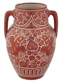 VINTAGE ITALIAN HAND PAINTED CERAMIC HANDLED VASE