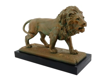 LARGE VINTAGE ROARING LION SCULPTURE WITH STAND