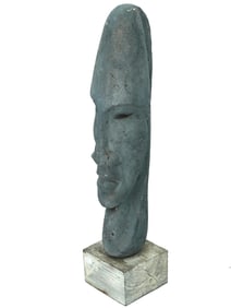 LARGE VINTAGE STONE HUMAN HEAD SCULPTURE