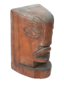 VINTAGE HAND CARVED WOODEN HEAD FIGURE