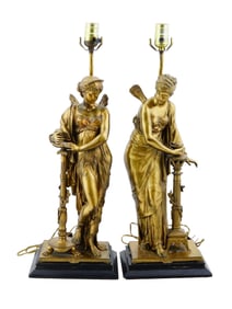 19TH CEN FRENCH BRONZE LAMPS AFTER HENRY DUMAIGE