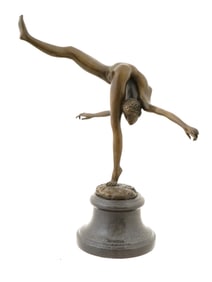 VINTAGE ART DECO BRONZE NUDE ACROBAT FIGURINE