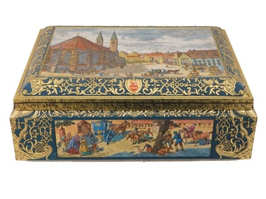 LARGE WEST GERMAN E OTTO SCHMIDT TIN COOKIE BOX