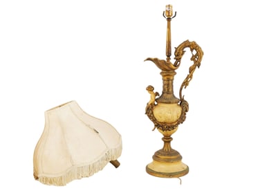 LARGE ANTIQUE AMERICAN LAMP W LAMPSHADE BY LEVITON