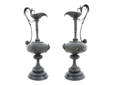 ANTIQUE NEOCLASSICAL FRENCH BRONZE EWER SCULPTURES