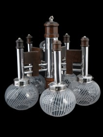 VINTAGE MODERNIST CHANDELIER WITH FIVE GLASS GLOBES