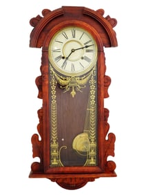 VINTAGE WOODEN CABINET CLOCK WITH PENDULUM