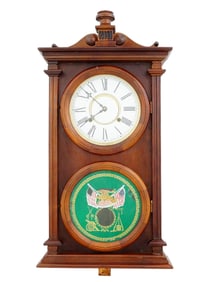 VINTAGE WOODEN CABINET CLOCK WITH PENDULUM