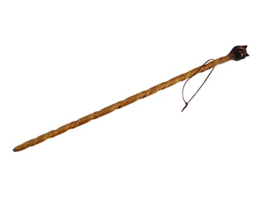 HAND CARVED WOODEN WALKING STICK WITH CATS HEAD