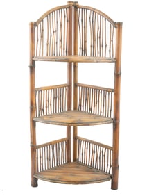 VINTAGE ASIAN BAMBOO WOOD FOLDING CORNER RACK