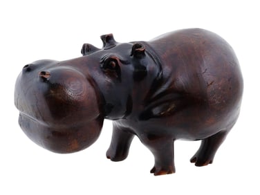 MID CEN AFRICAN TEAK WOOD HIPPOPOTAMUS SCULPTURE