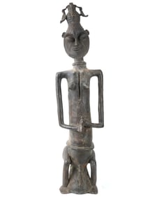 LARGE AFRICAN CAMEROON BRONZE FIGURE F BAMILEKE PEOPLE