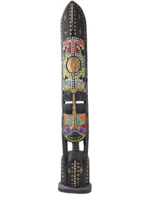 LARGE AFRICAN ASHANTI BEADS CARVED WOOD BUST FIGURE
