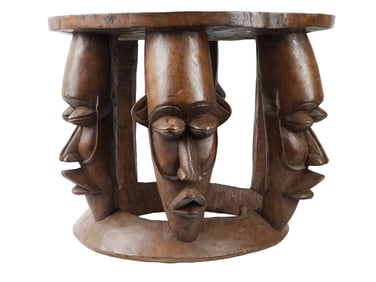 AFRICAN MANDINGO PEOPLE HAND CARVED WOOD FACE TABLE