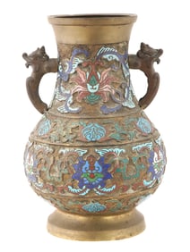 ANTIQUE JAPANESE LATE MEIJI CHAMPLEVE ENAMEL VASE