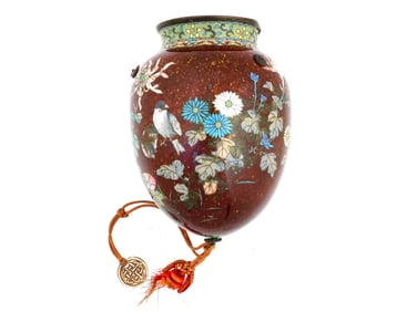 VINTAGE  JAPANESE CLOISONNE ENAMEL HANGING VASE