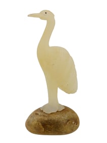 CHINESE HAND CARVED ALABASTER CRANE FIGURE