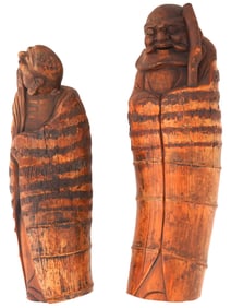 TWO VINTAGE CHINESE CARVED BAMBOO FIGURES C 1960