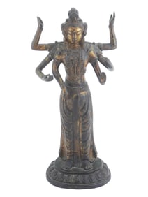 KOREAN GILT BRONZE SIX ARMED SHIVA DEITY SCULPTURE