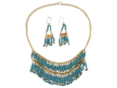 SET OF NECKLACE EARRINGS W ANCIENT TURQUOISE BEADS