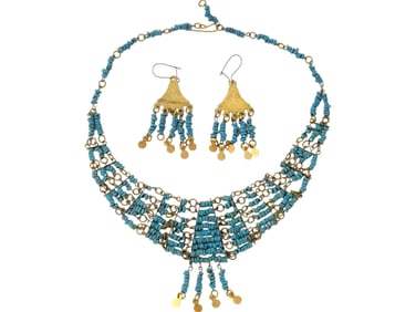 SET OF NECKLACE EARRINGS W ANCIENT TURQUOISE BEADS