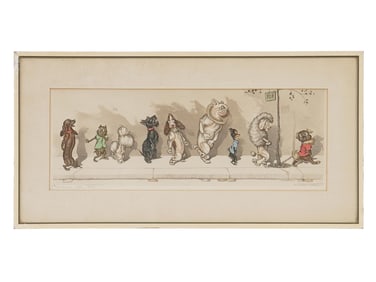 BORIS O KLEIN FRENCH CARTOON COLOR ETCHING