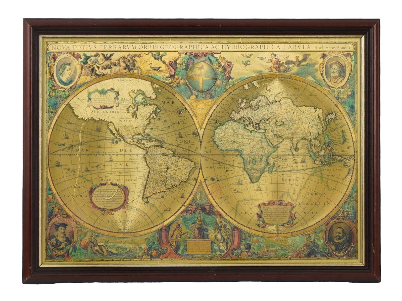 HONDIUS WORLD MAP PRINT AFTER THE 1630 ORIGINAL (1 of 8)