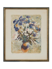 MID CENTURY LITHOGRAPH STILL LIFE FLOWERS LE QUINTANA
